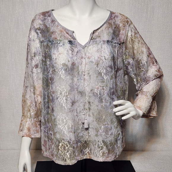 Zac & Rachel Tops - Zac & Rachel Women’s L Blouse Lace Fairy Whimsygoth Green Purple Burnout Look